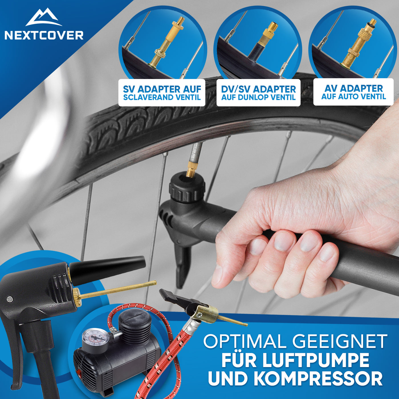 Nextcover NEU Profi Fahrradventil Adapter Set [15-teilig] I