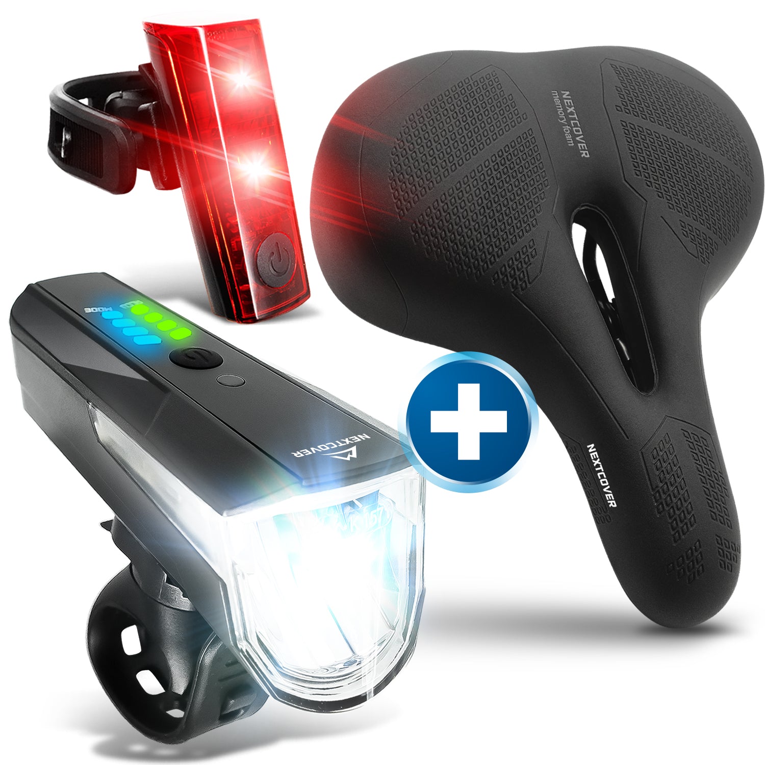 Fahrradsattel ComfortOne & Fahrradlicht LightOne Set